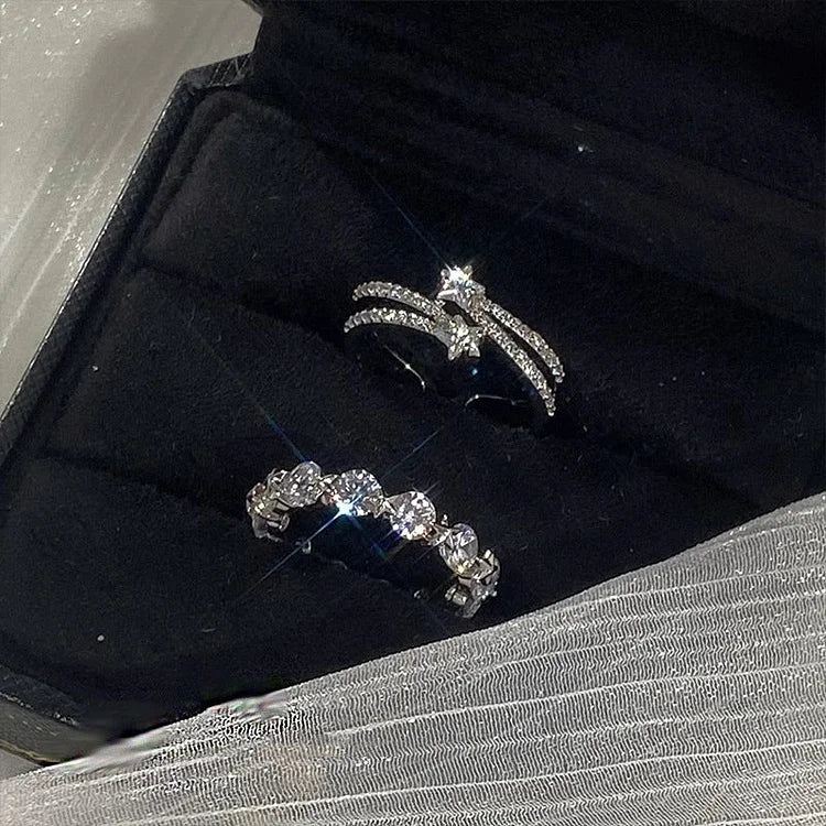 Astrid Ring Set - Double-Layered Star Rings with Zirconia Accents