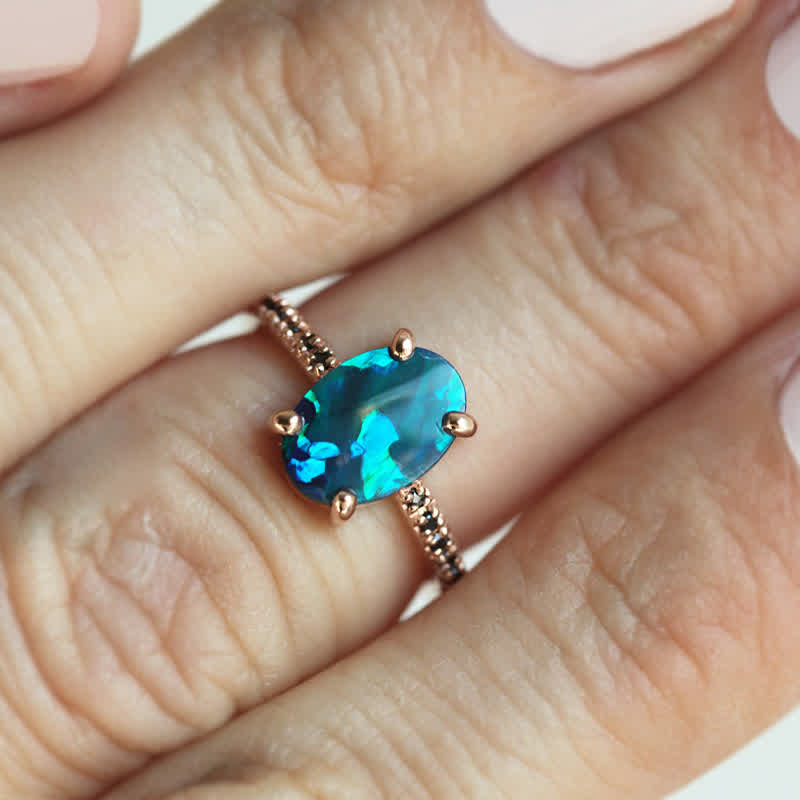 Isabella - Sapphire and Opal 3-Piece Ring Set