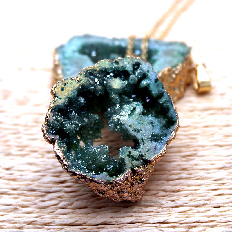 Gaia Natural Crystal Geode Pendant - Raw Stone Jewelry for Crystal Lovers