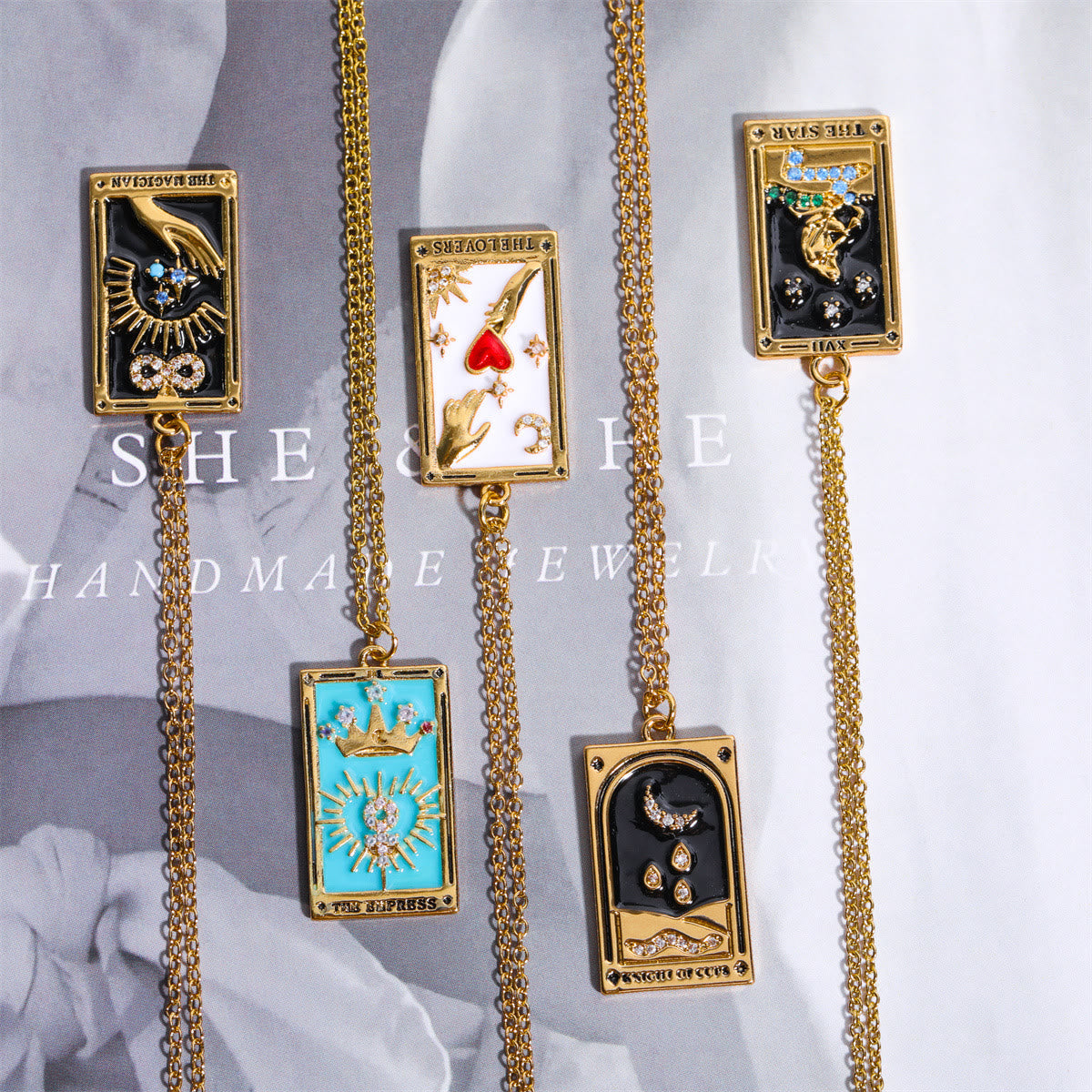 Amara Gold-Plated Tarot Drop Pendant Necklace - Zirconia Charm