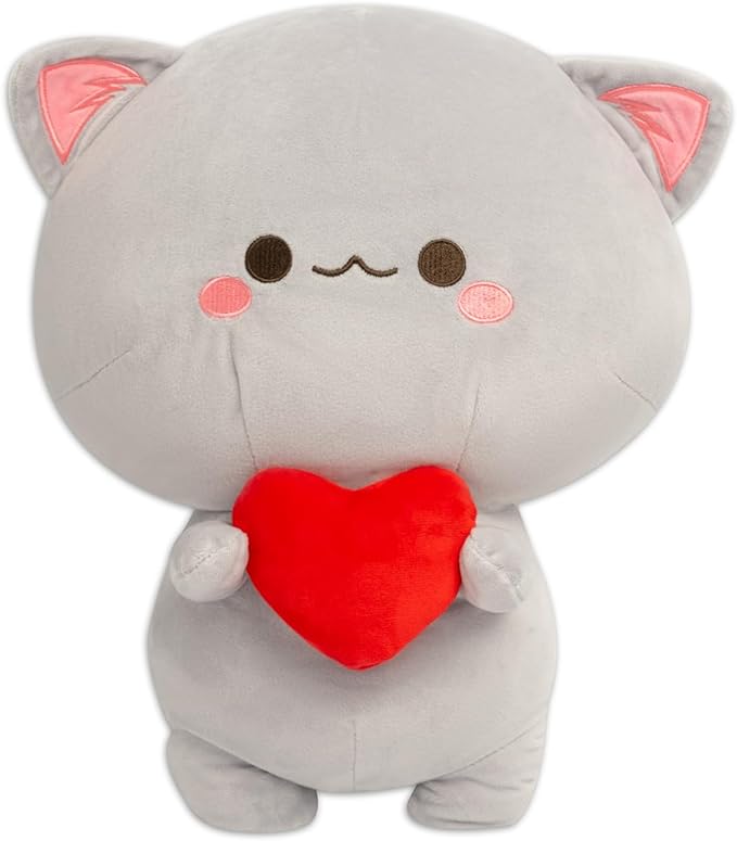 Soft Gray Cat with Heart - Cuddly Plush Toy for All Ages