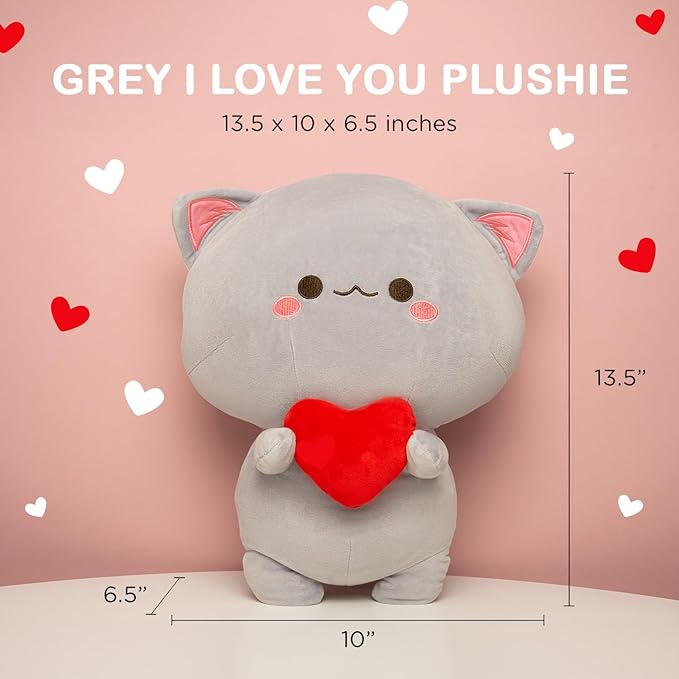 Soft Gray Cat with Heart - Cuddly Plush Toy for All Ages