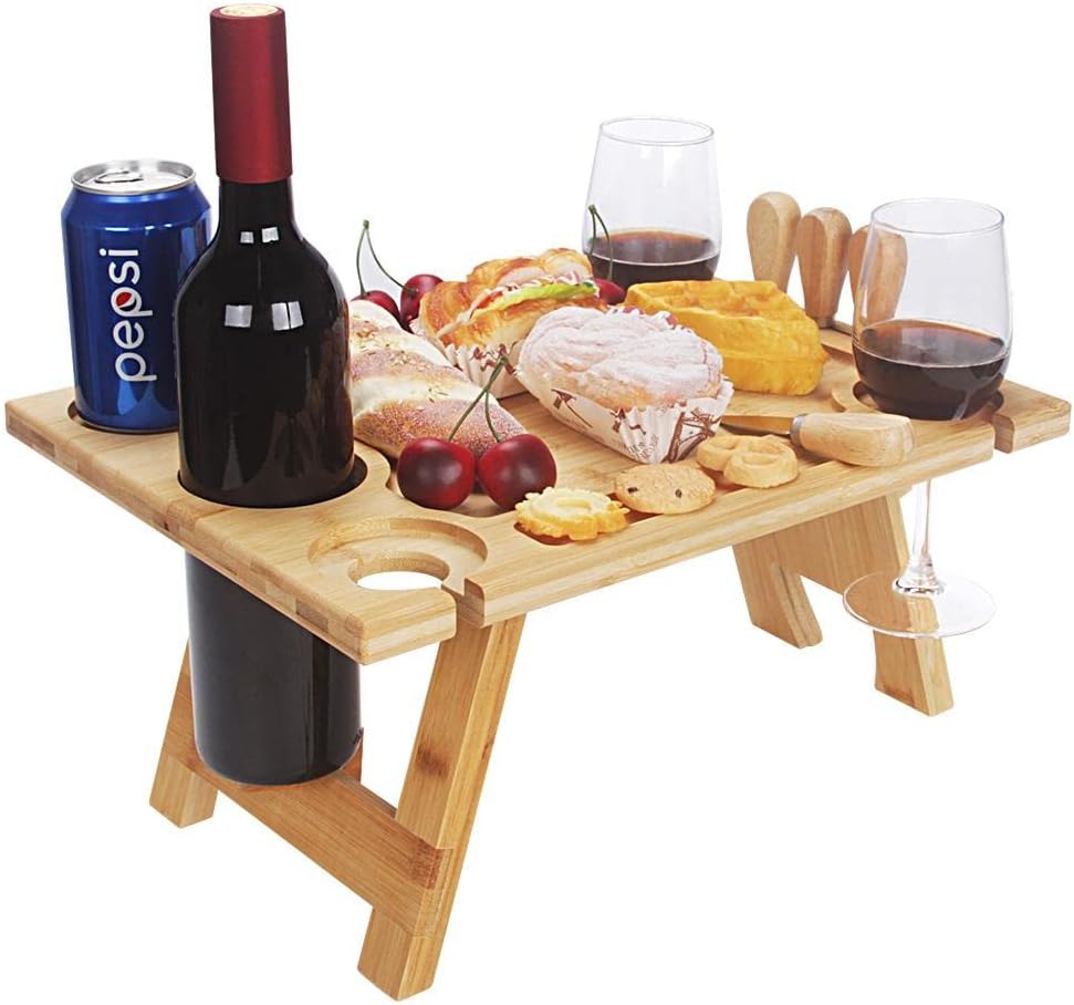 WoodenWine RackTable - Stylish Portable Wine Table for Outdoor Entertaining