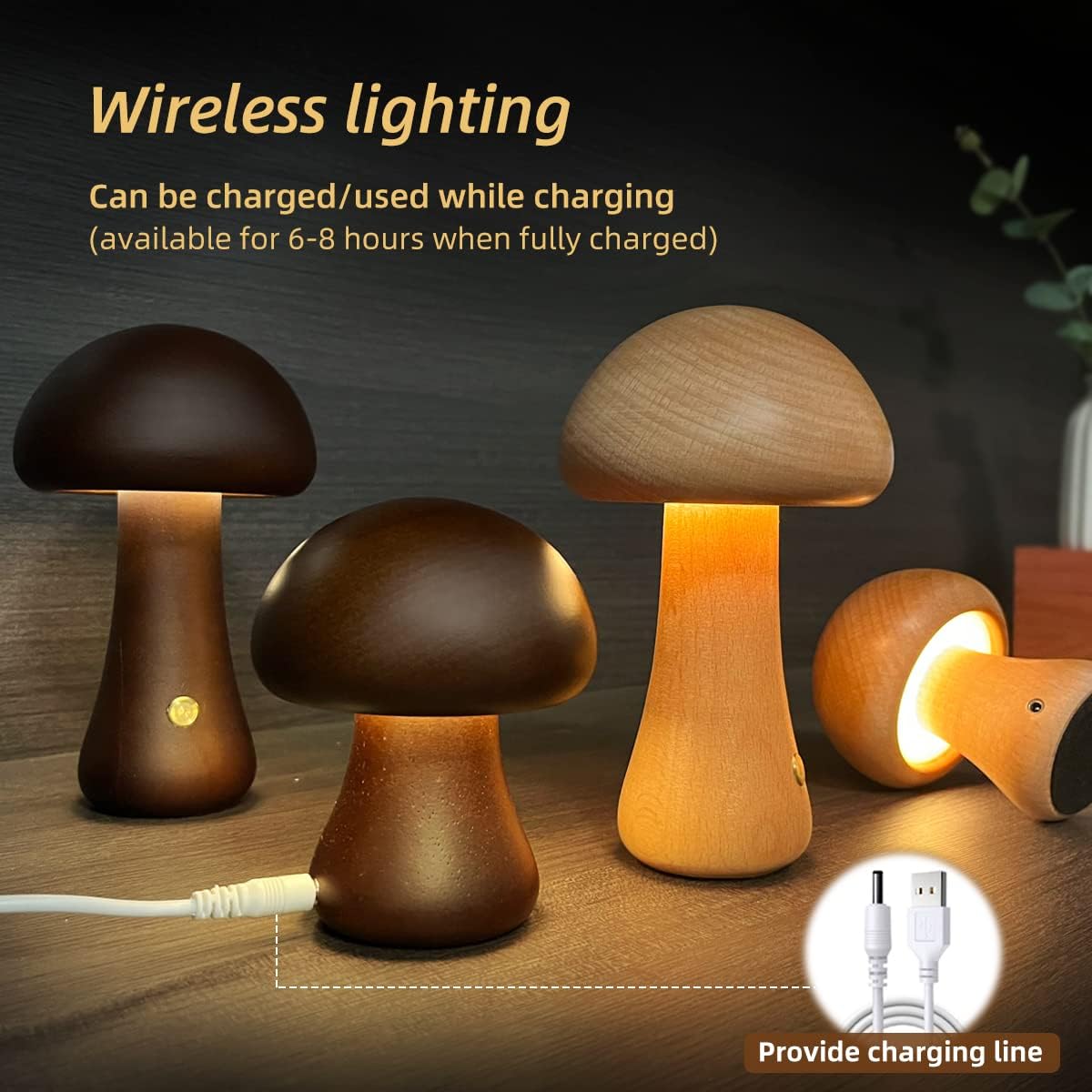 KalmNight - Wooden Mushroom LED Night Light