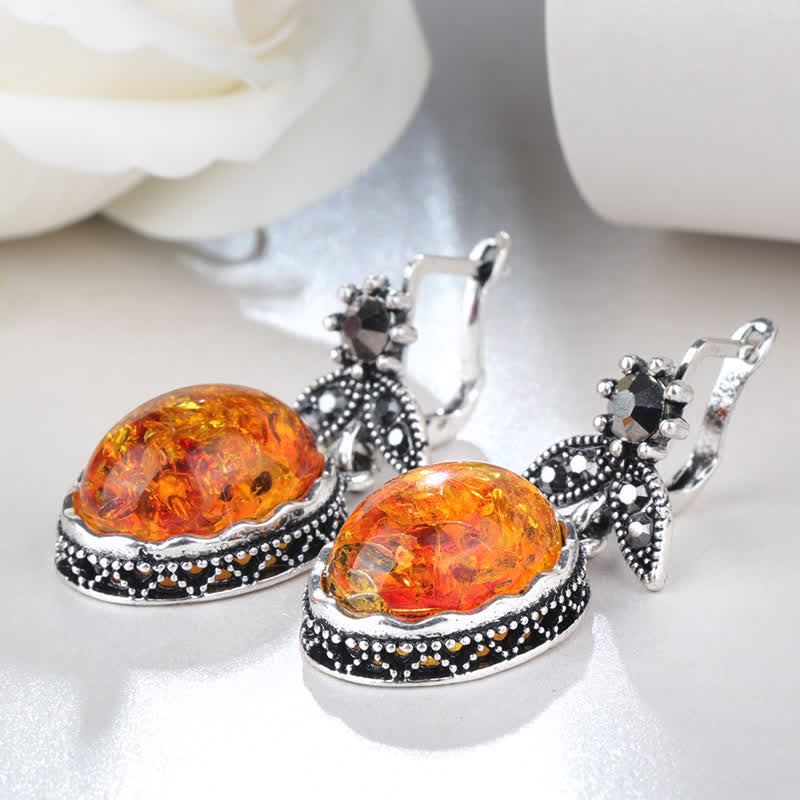 Nora Vintage Floral Amber Earrings - Timeless Retro Elegance