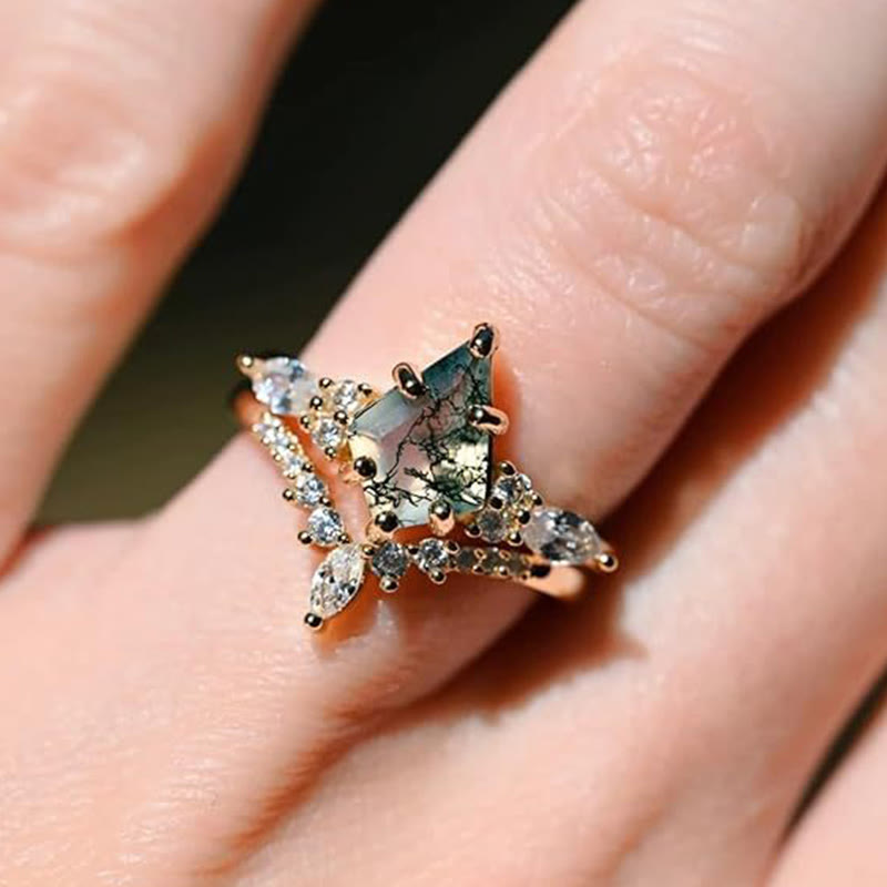 Serenia - Elegant 2-Piece Moss Agate Ring Set