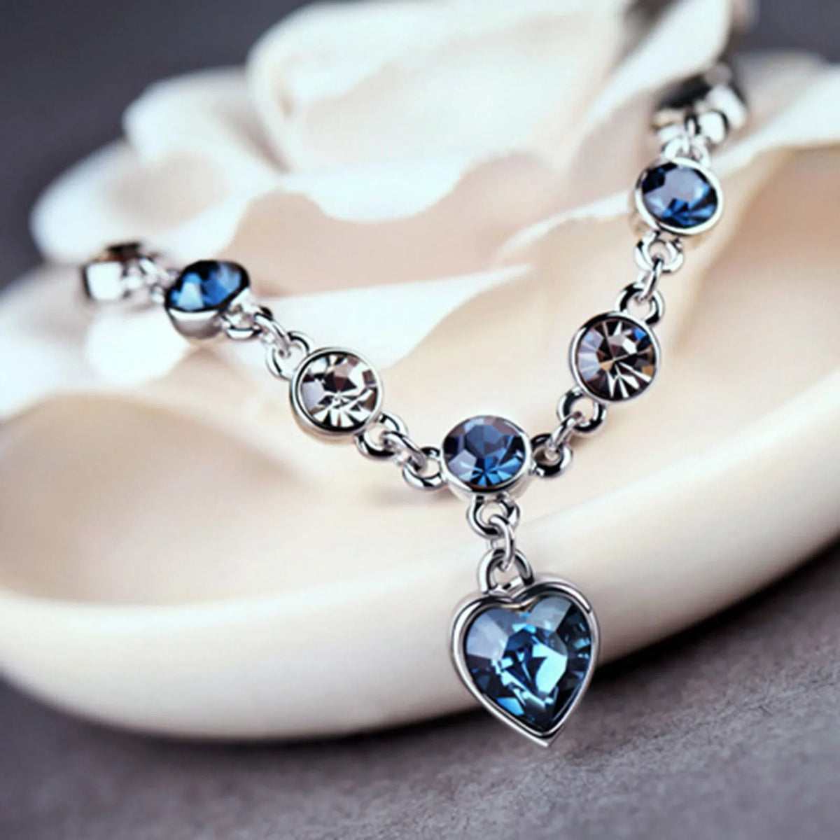Delmarine - Ocean Heart Crystal Bracelet with Radiant Blue Heart Charm