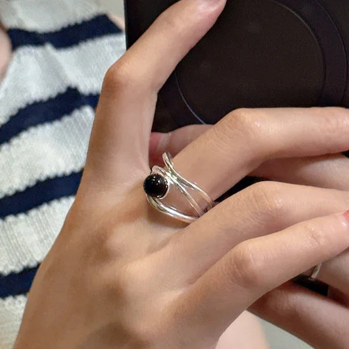 Arden - Elegant Black Onyx Multi-Line Ring