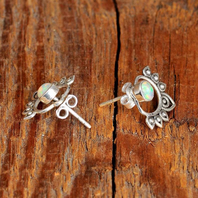 Sophia Natural Opal Lotus Earrings - Elegant Everyday Style