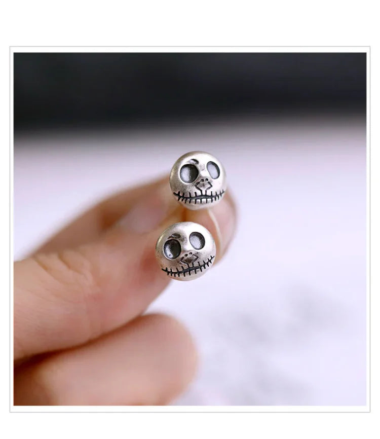 Mara - Handmade Pumpkin Prince Skull Earrings in Sterling Silver