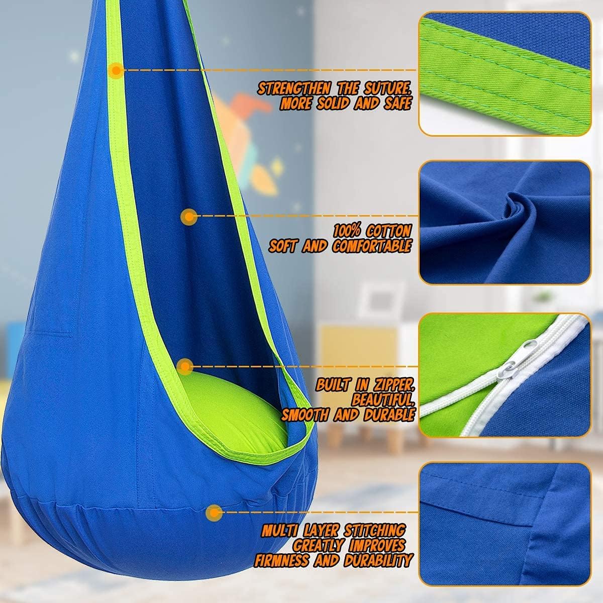 HangingJoy - Indoor Outdoor Kids Hammock Swing