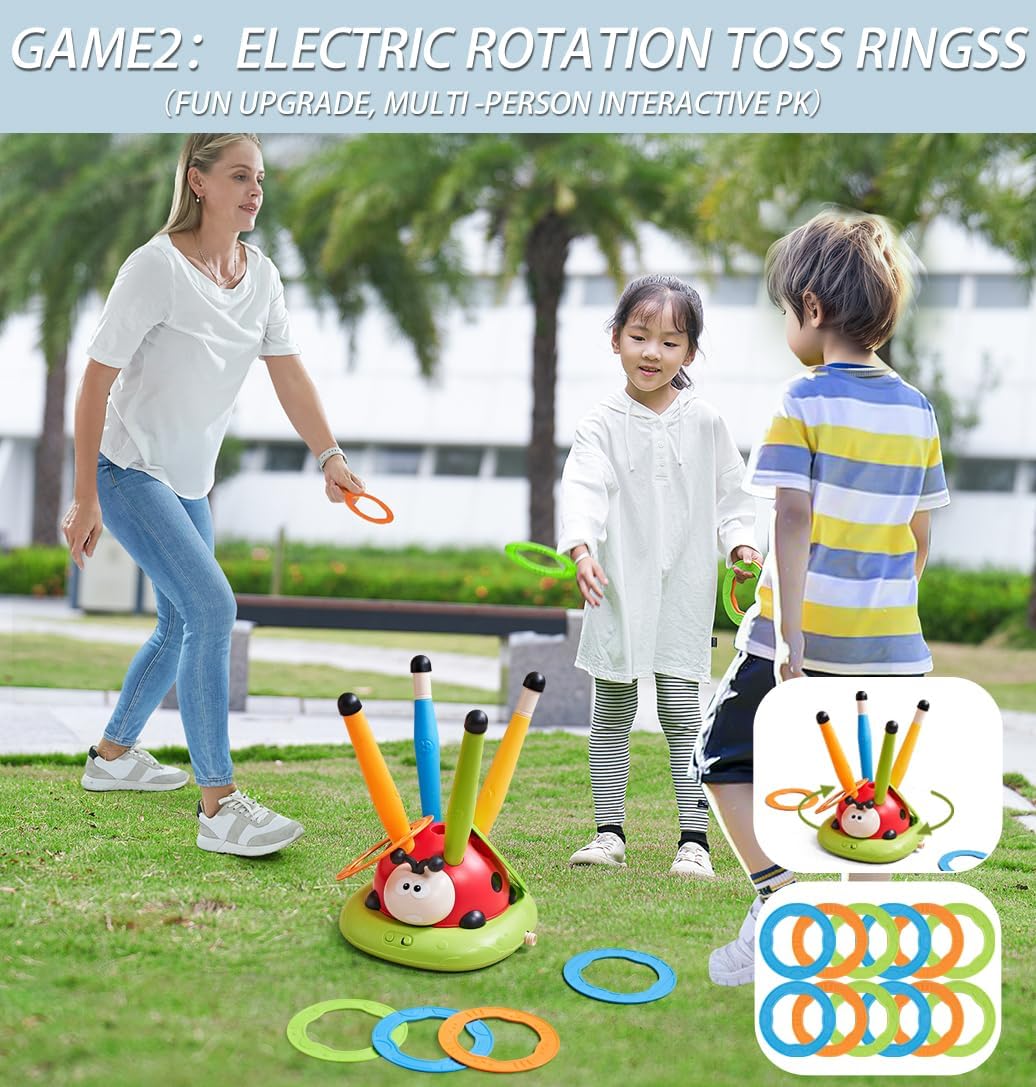 3-in-1 Ring Toss and Rocket Games - Outdoor Adventure Toy Set