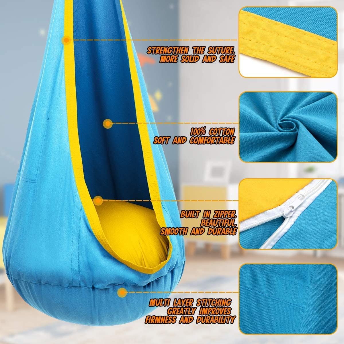 HangingJoy - Indoor Outdoor Kids Hammock Swing