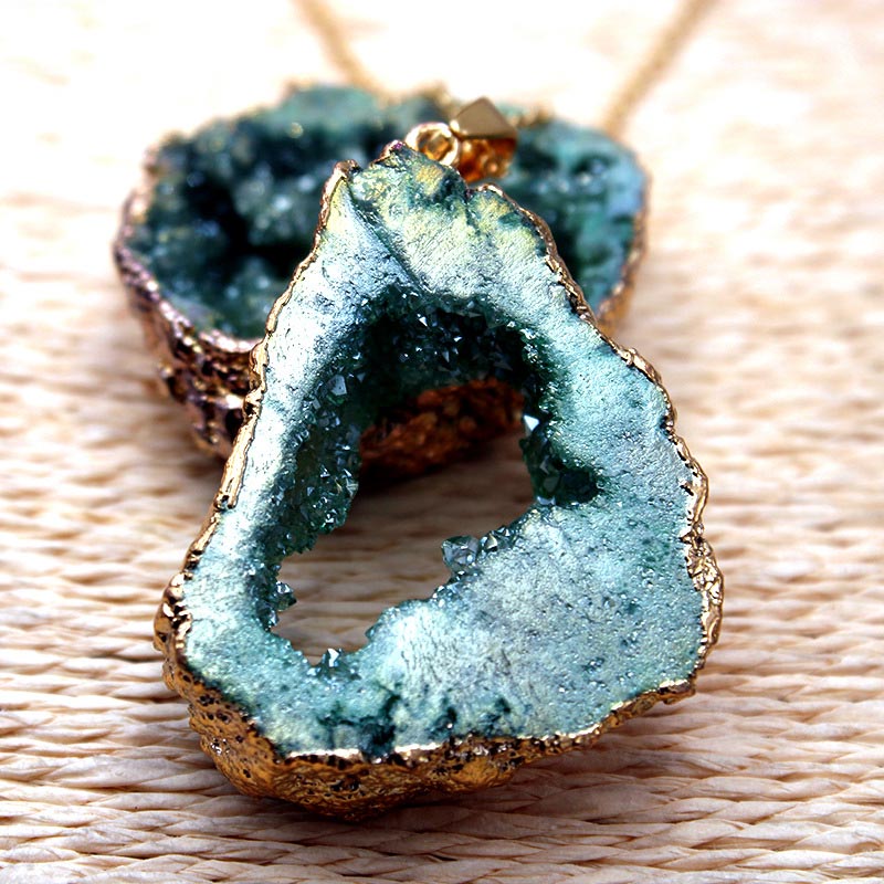 Gaia Natural Crystal Geode Pendant - Raw Stone Jewelry for Crystal Lovers