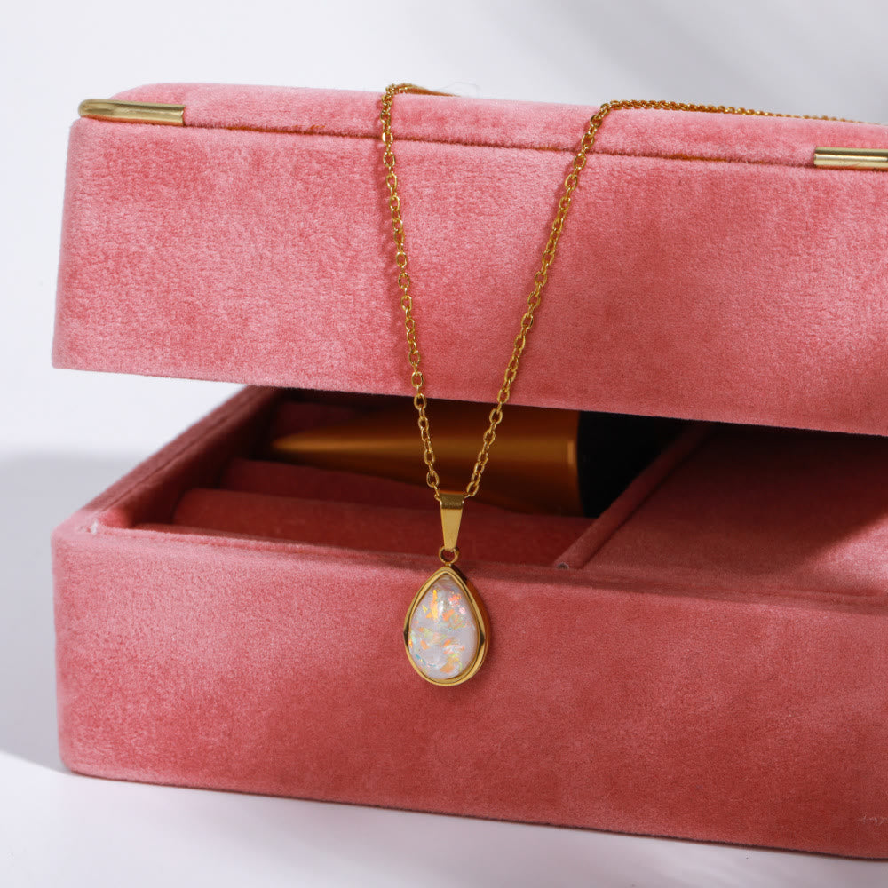Eloise 18K Gold Opal Drop Pendant Necklace - Natural Opal Elegance