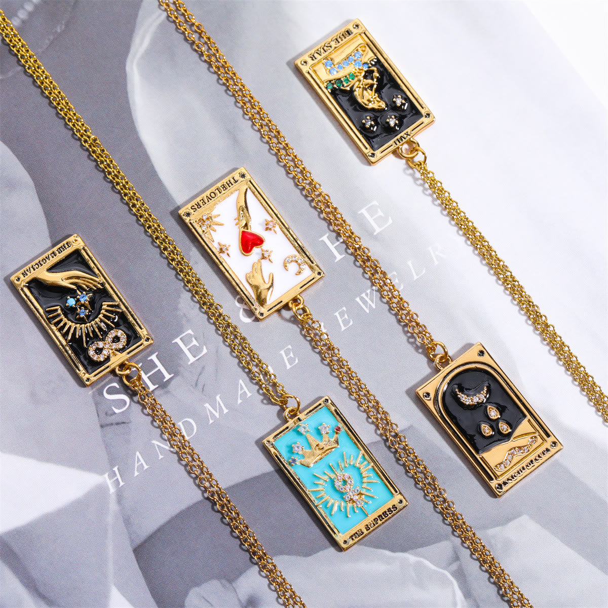 Amara Gold-Plated Tarot Drop Pendant Necklace - Zirconia Charm