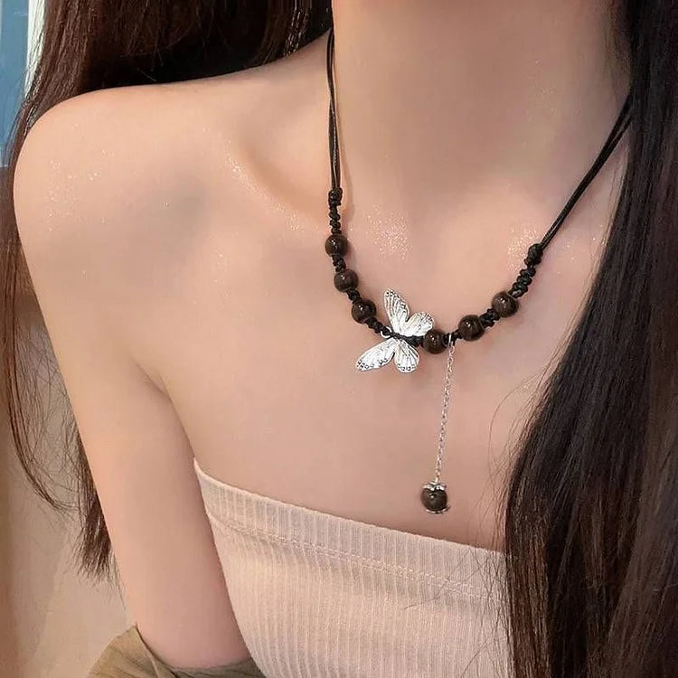 Aurora Necklace - Butterfly and Pearl Elegance