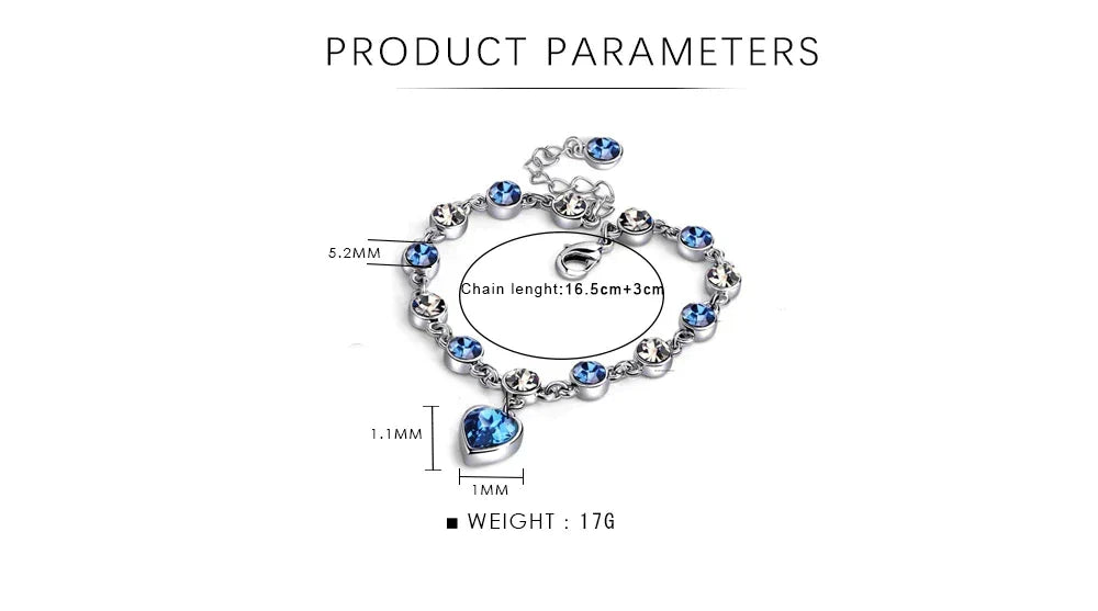 Delmarine - Ocean Heart Crystal Bracelet with Radiant Blue Heart Charm