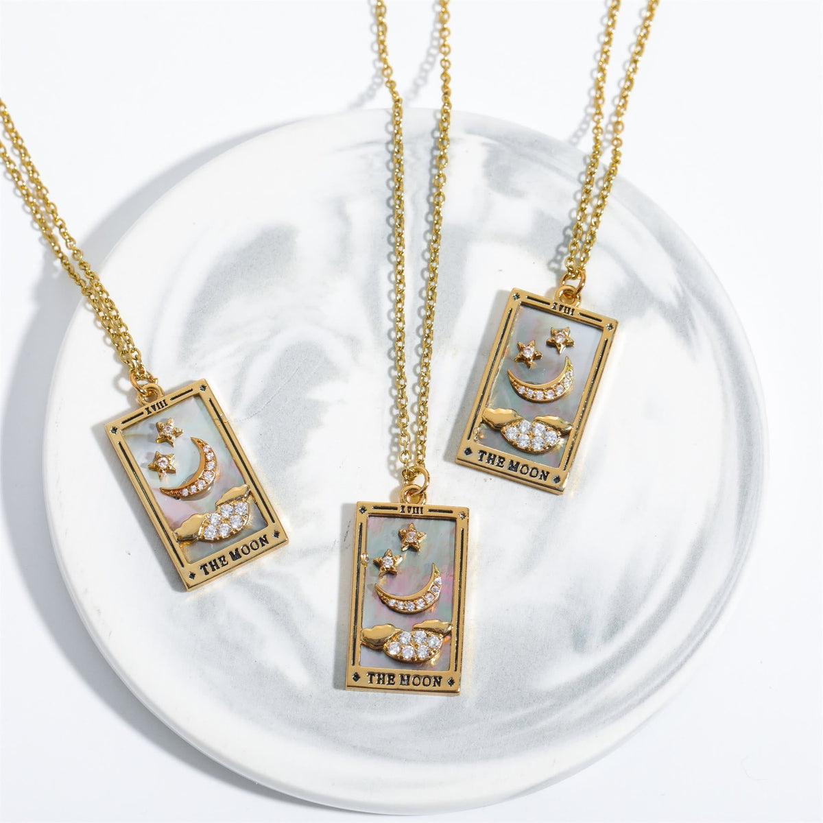 Amara Gold-Plated Tarot Drop Pendant Necklace - Zirconia Charm