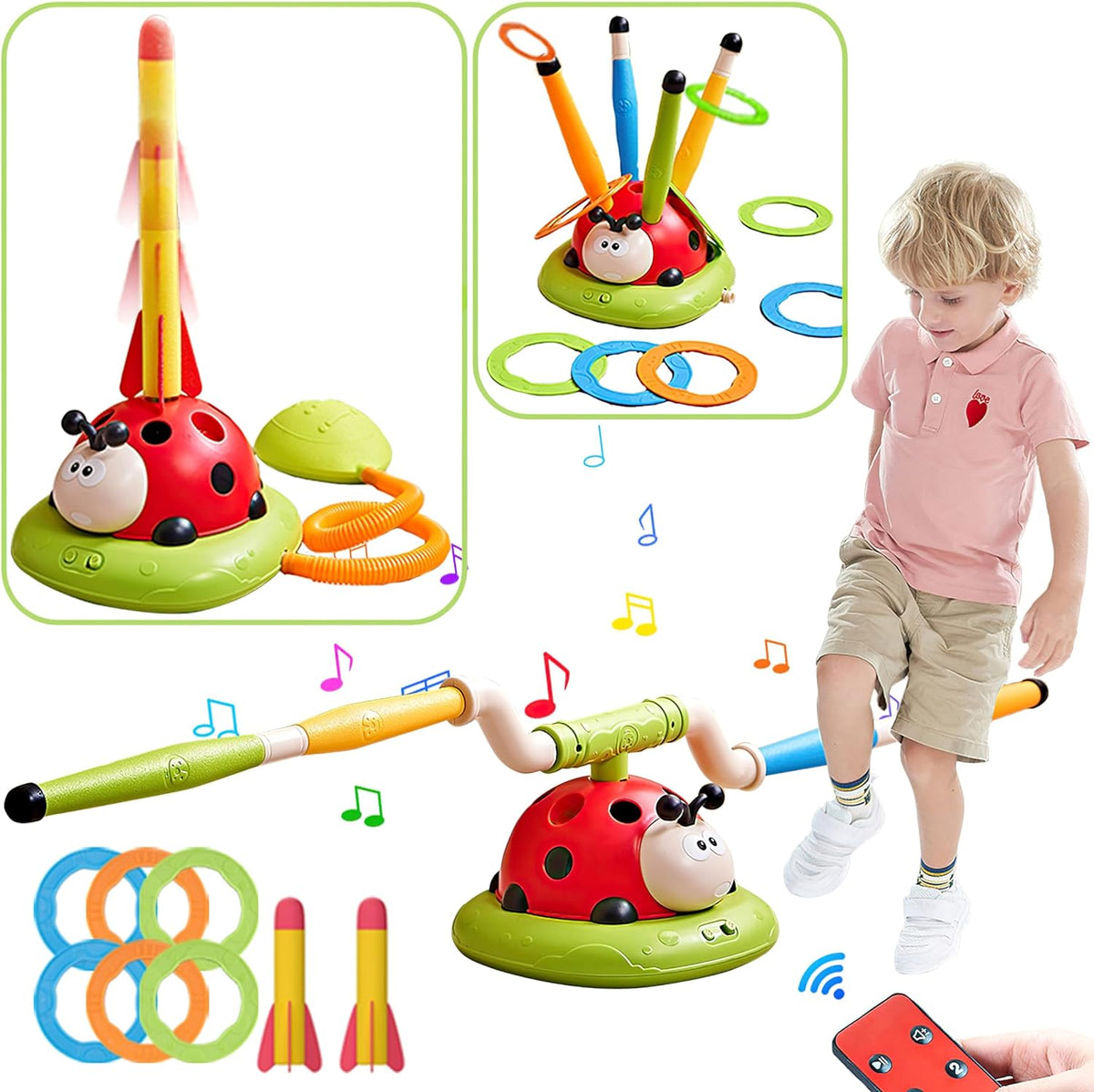 3-in-1 Ring Toss and Rocket Games - Outdoor Adventure Toy Set