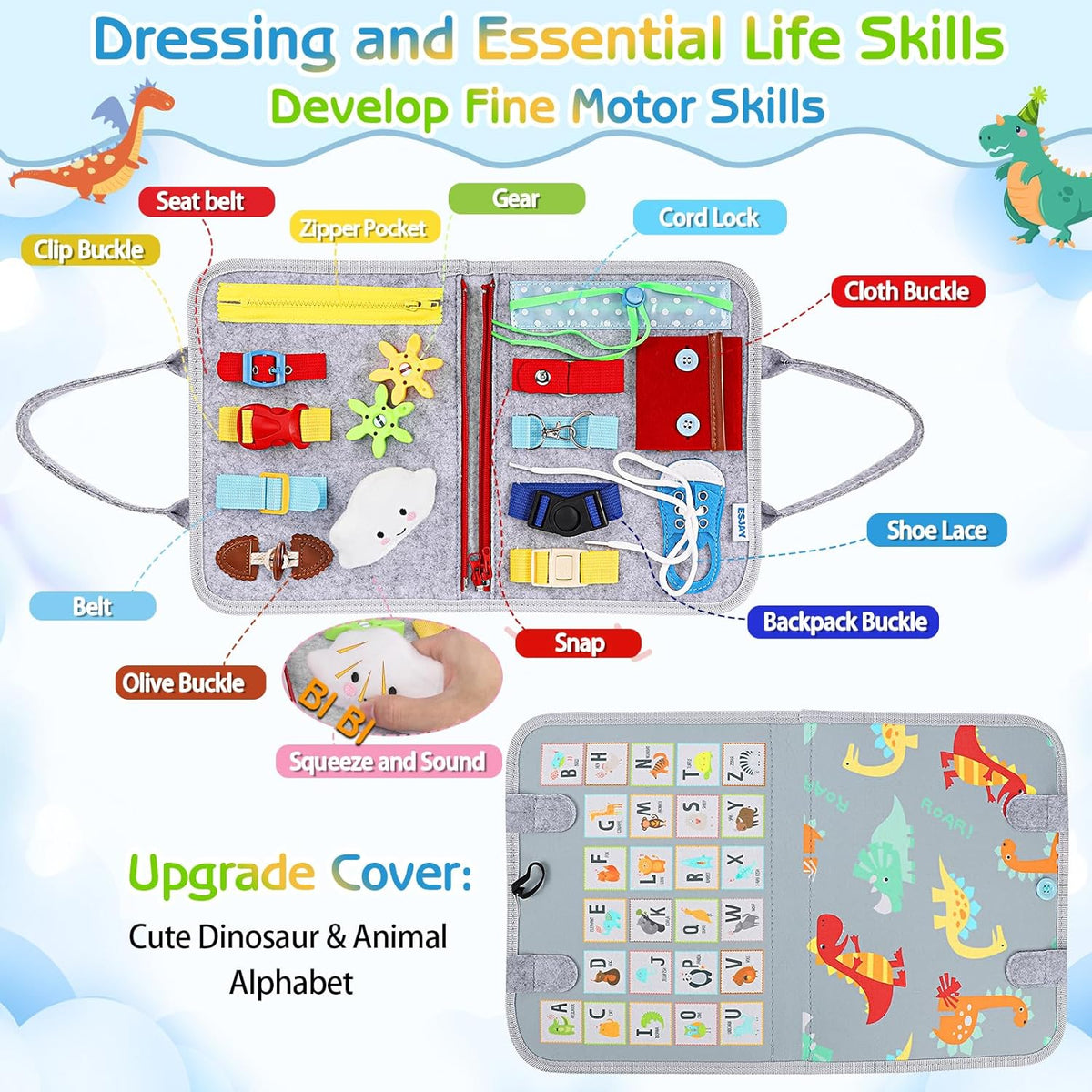 3D Busy Board & Pinboard Bag - Toddler Sensory Activity Board