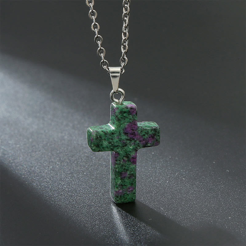 Bysera - Natural Gemstone Cross Necklace