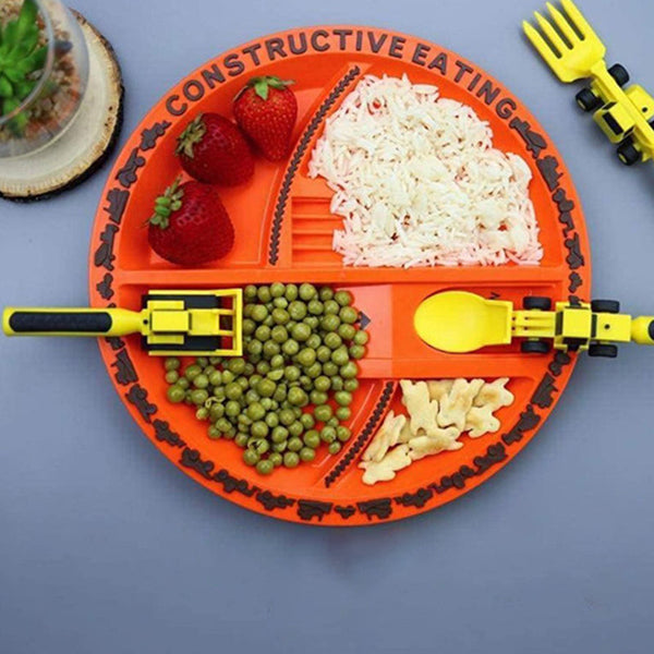 ConstructoFork - Bulldozer-Shaped Kids Utensil Set for Mealtime Fun