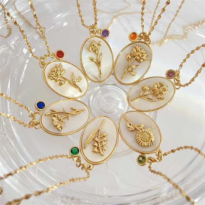 Aurora Birthstone Necklace - Personalized Birth Flower Jewelry for Loved Ones