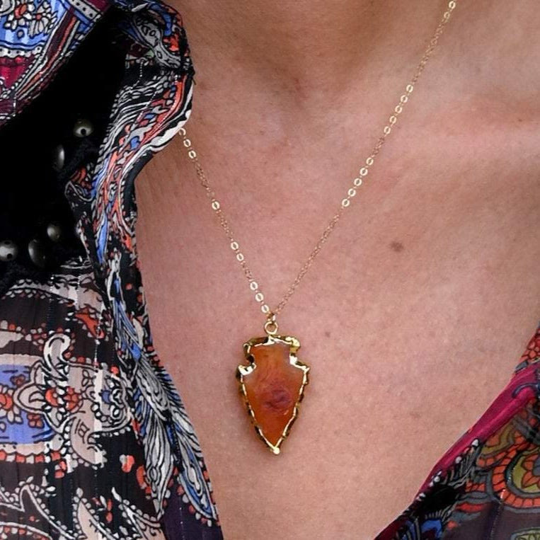 Aeliana - Natural Carnelian Crystal Arrowhead Necklace