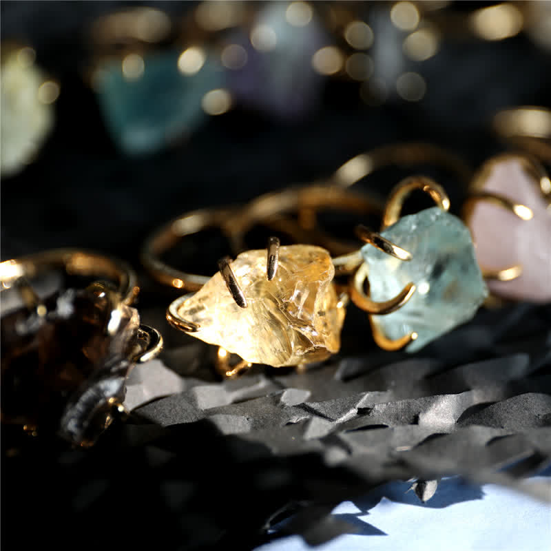 Hemora - Six-Claw Adjustable Natural Crystal Ring