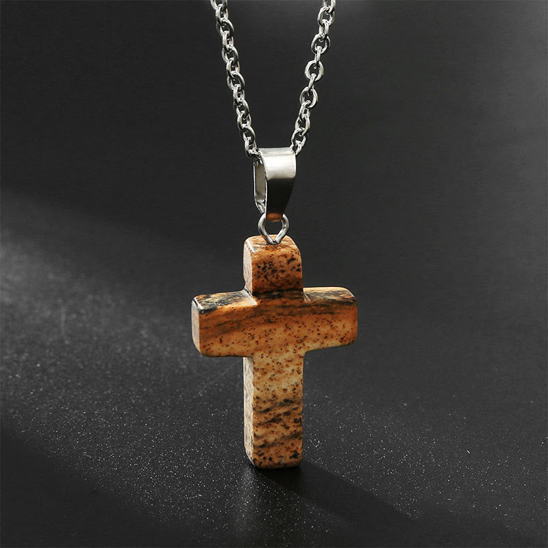 Bysera - Natural Gemstone Cross Necklace