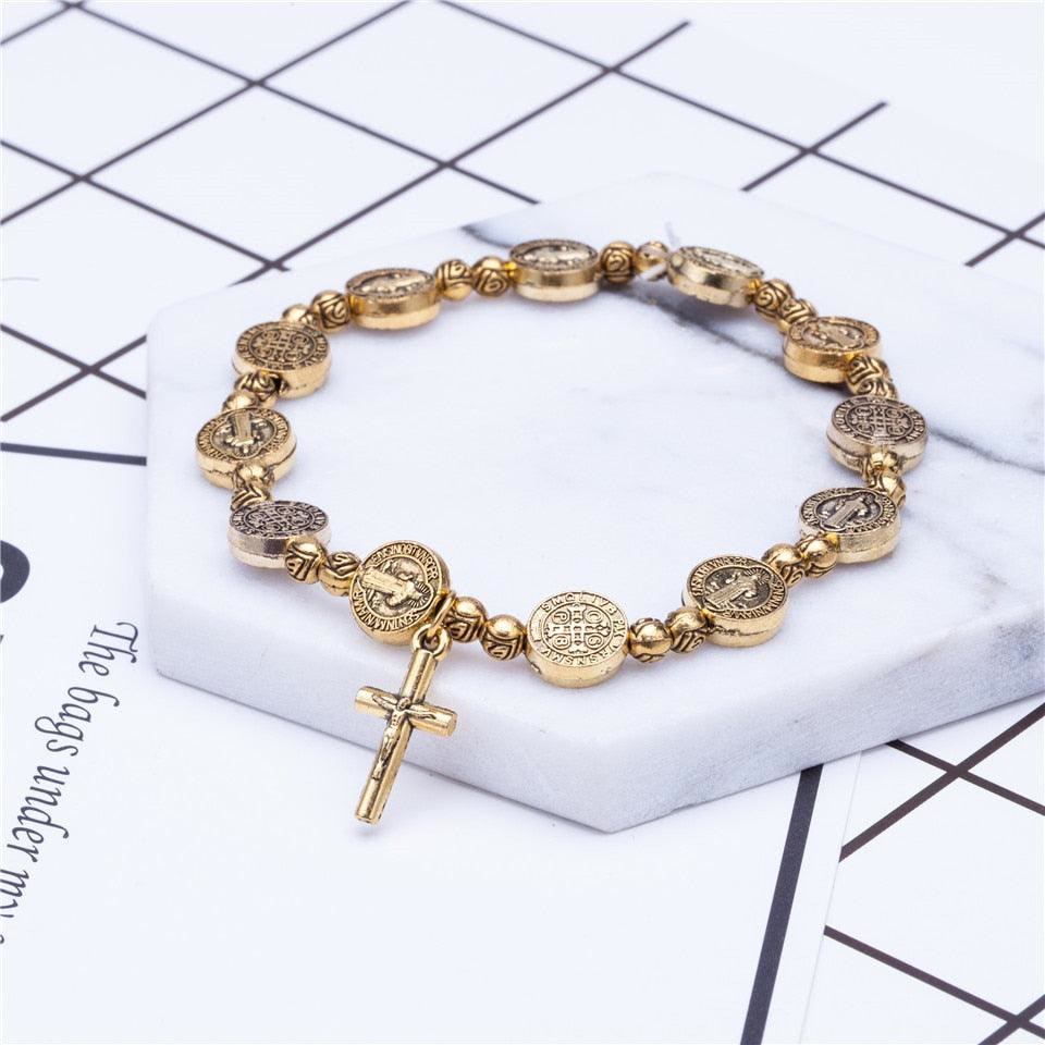 Solana - Gold and Silver Christian Cross Bracelet
