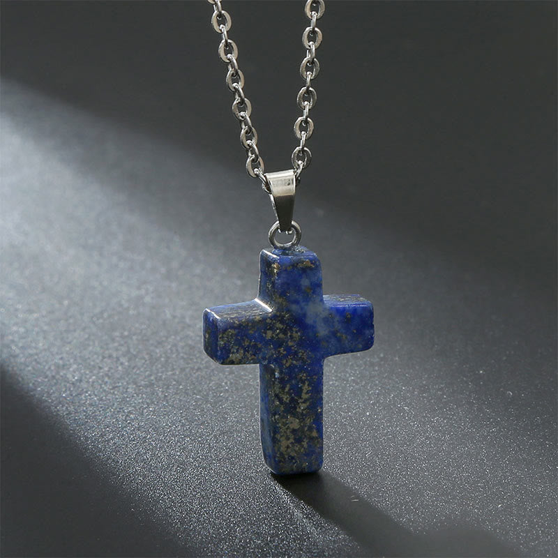 Bysera - Natural Gemstone Cross Necklace