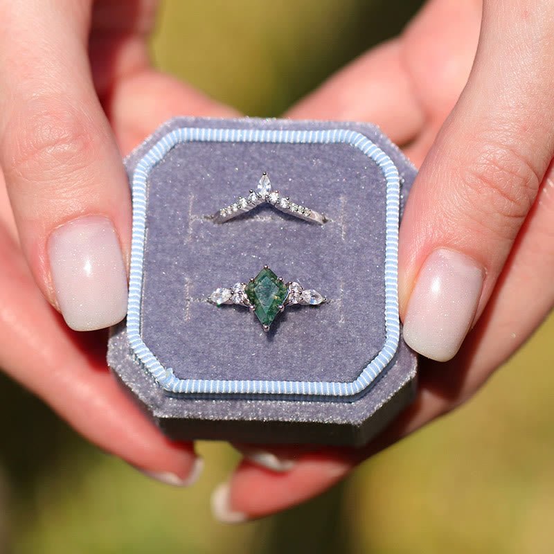 Serenia - Elegant 2-Piece Moss Agate Ring Set