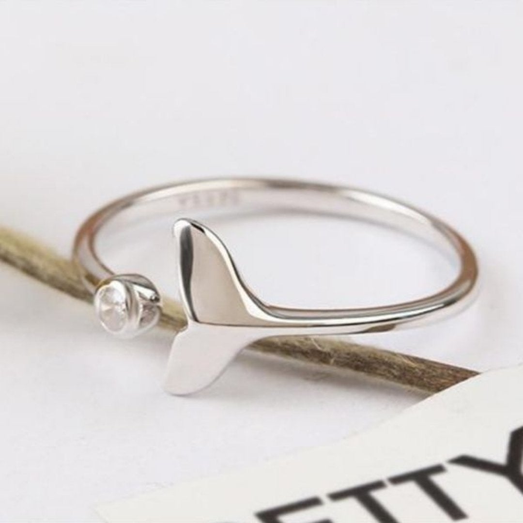 Marinel - Adjustable Silver Dolphin Tail Ring with Sparkling Zirconia