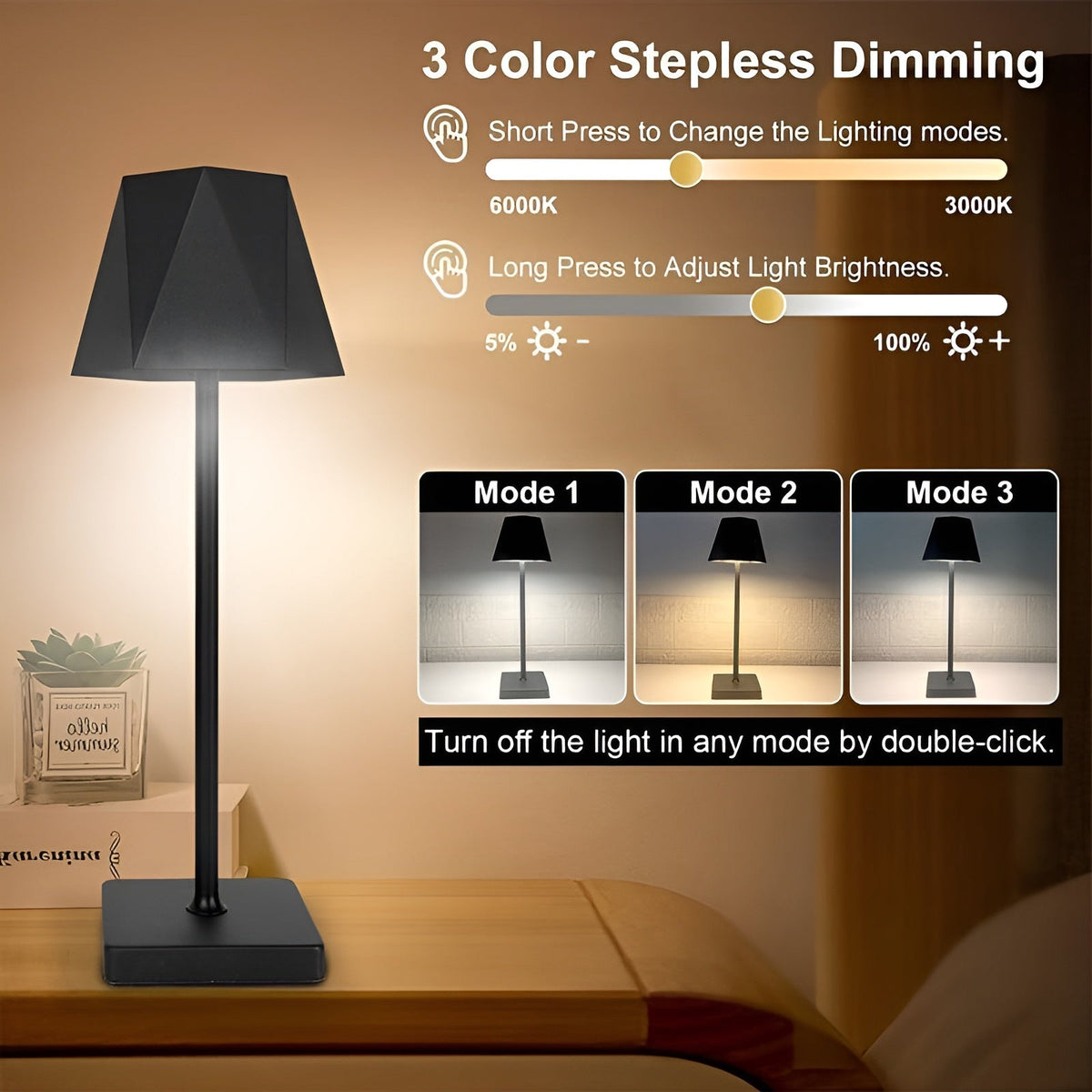 BrightLuxe - Cordless Rechargeable Retro Table Lamp