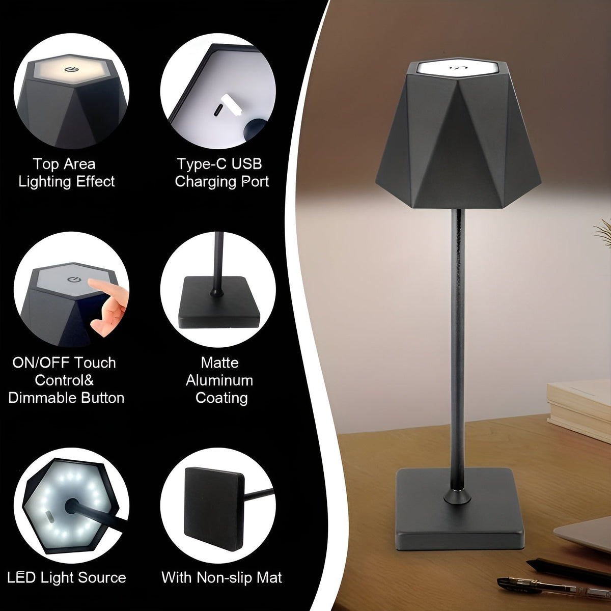 BrightLuxe - Cordless Rechargeable Retro Table Lamp