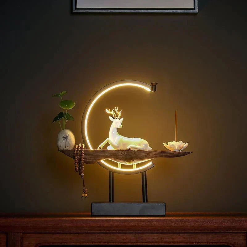 SereneStag - Elegant White Deer Incense Burner Lamp