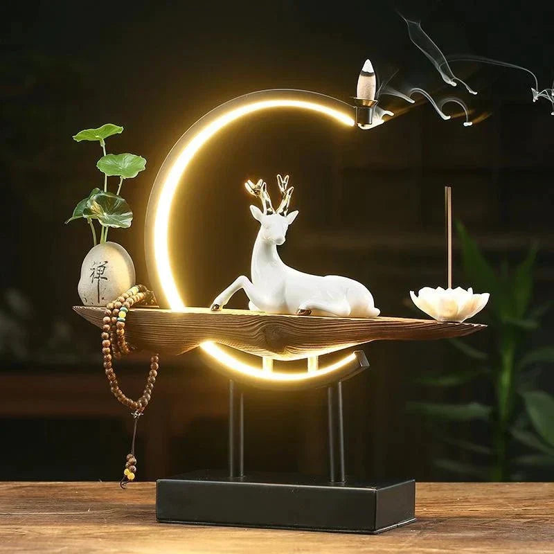 SereneStag - Elegant White Deer Incense Burner Lamp