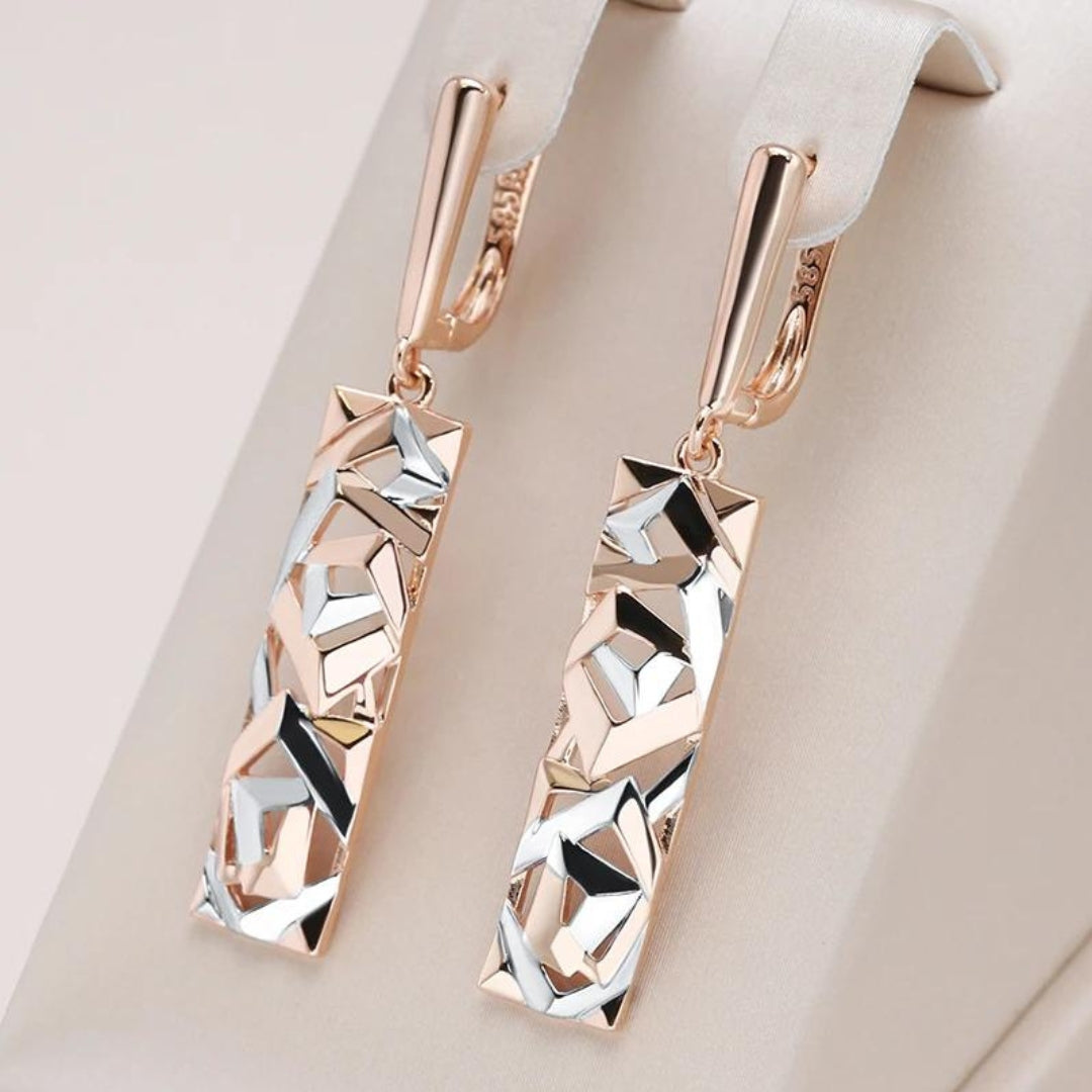 Elena Collection - Elegant Rectangular Earrings in Luxe Gold and Silver