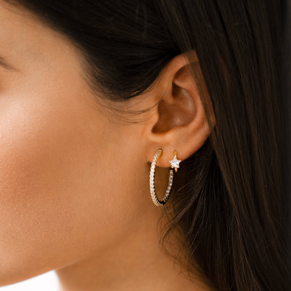 Lunara Hoop Earrings - Striking Star Zirconia Design