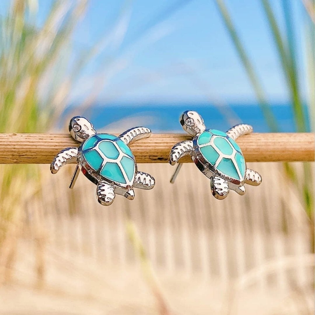 Hovantide - Opal and Silver Sea Turtle Earrings