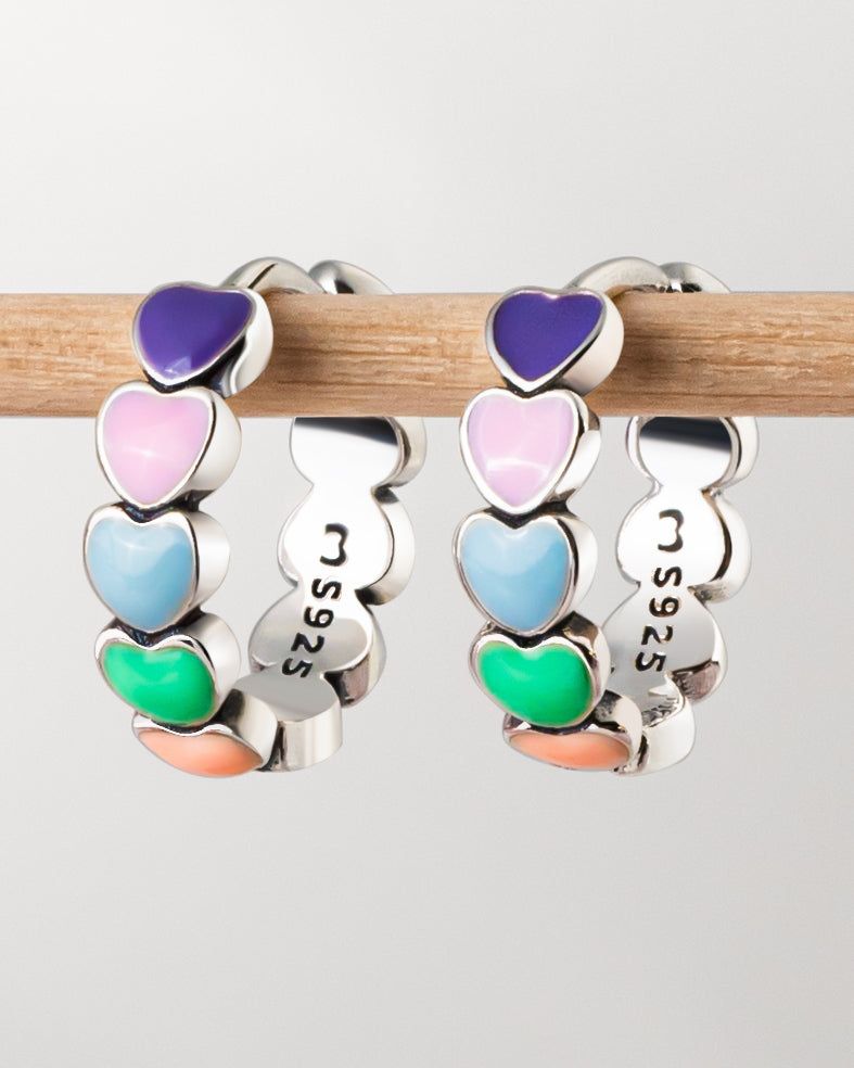 Celestina - Enchanting Rainbow Heart Earrings in Sterling Silver