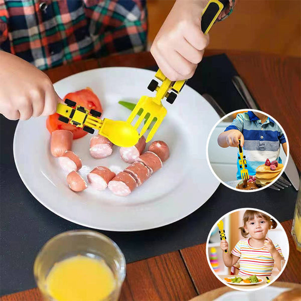 ConstructoFork - Bulldozer-Shaped Kids Utensil Set for Mealtime Fun