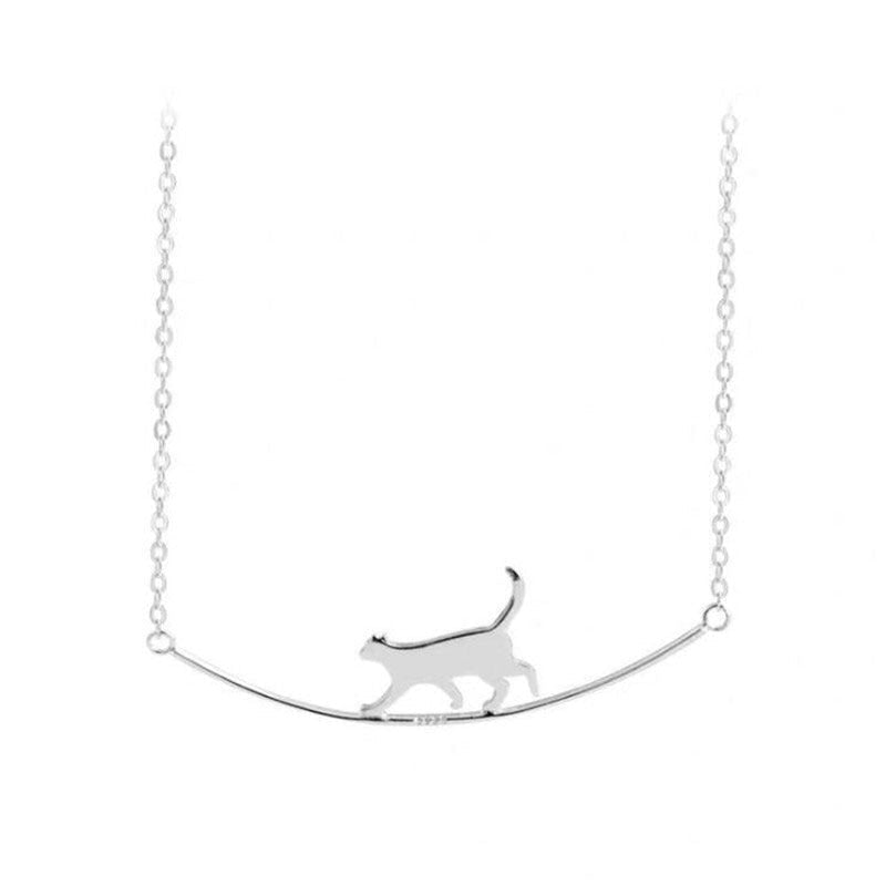 Felina - Elegant Silver Climbing Cat Necklace