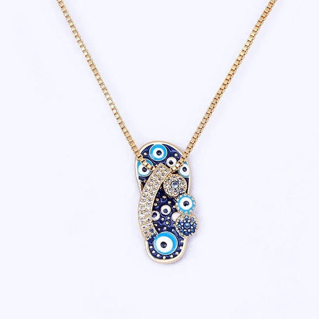 Selma Gold Flip Flop Necklace - Evil Eye Charm Pendant