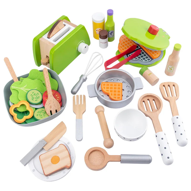 WoodPlay Set - Realistic Wooden Kitchen Playset for Kids