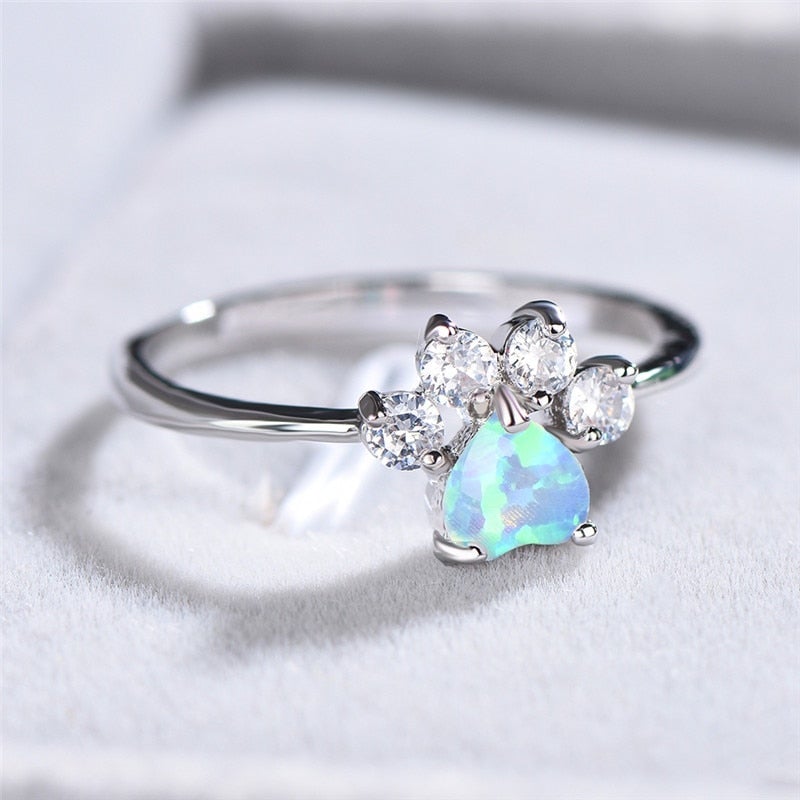 Celestine Collection - Silver Opal Ring with Zirconia Accent