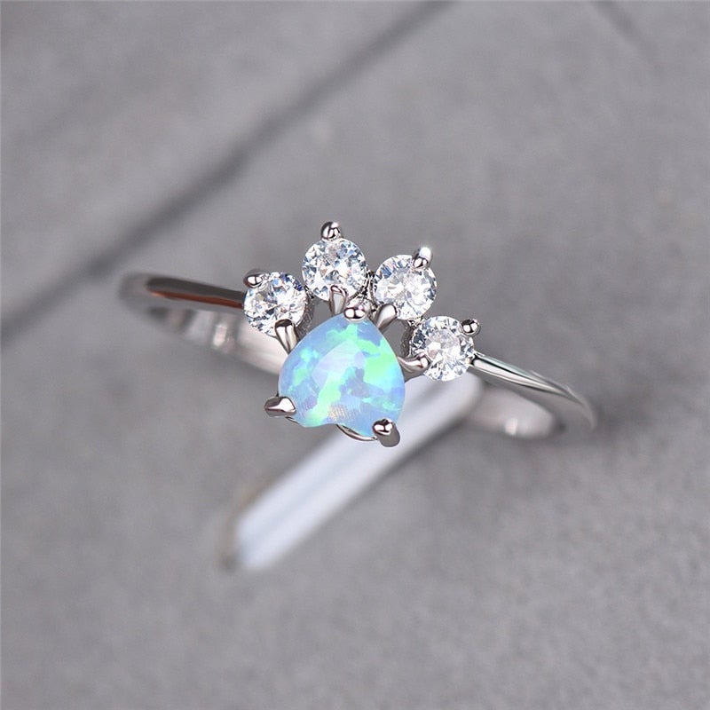 Celestine Collection - Silver Opal Ring with Zirconia Accent