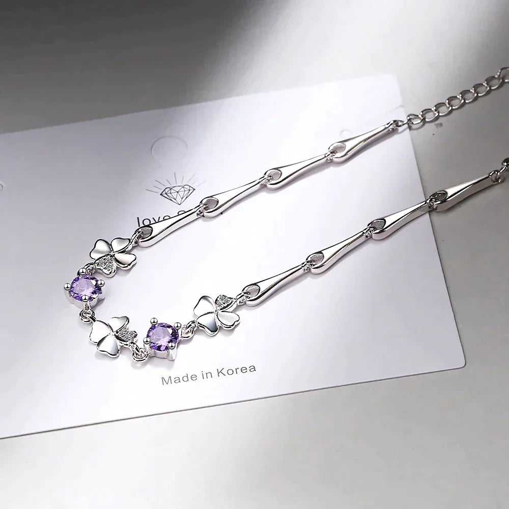 Dalira - Four-Leaf Clover Lucky Charm Bracelet with Crystal Accents